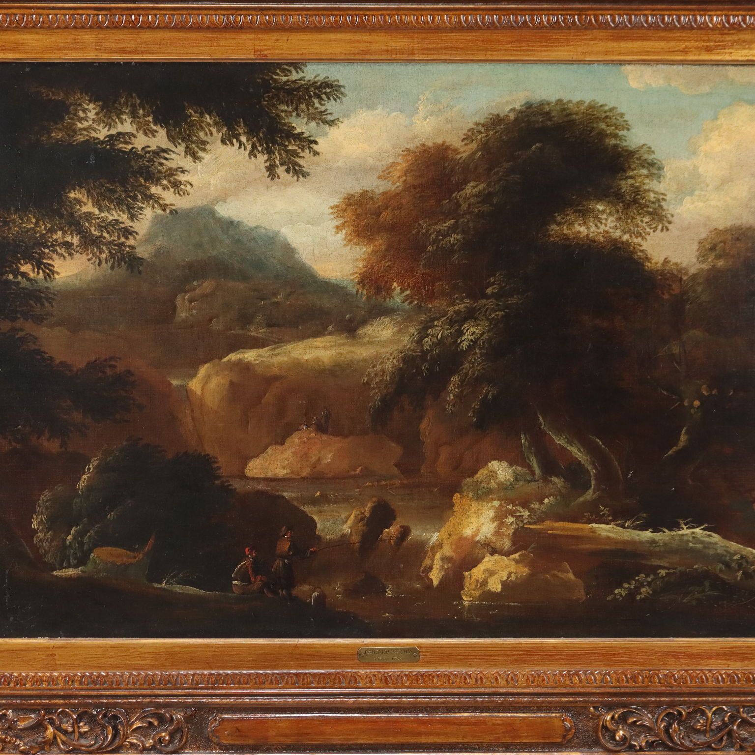 Antique Painting Landscape With Figures Oil On Canvas '700 '800 photo for sale