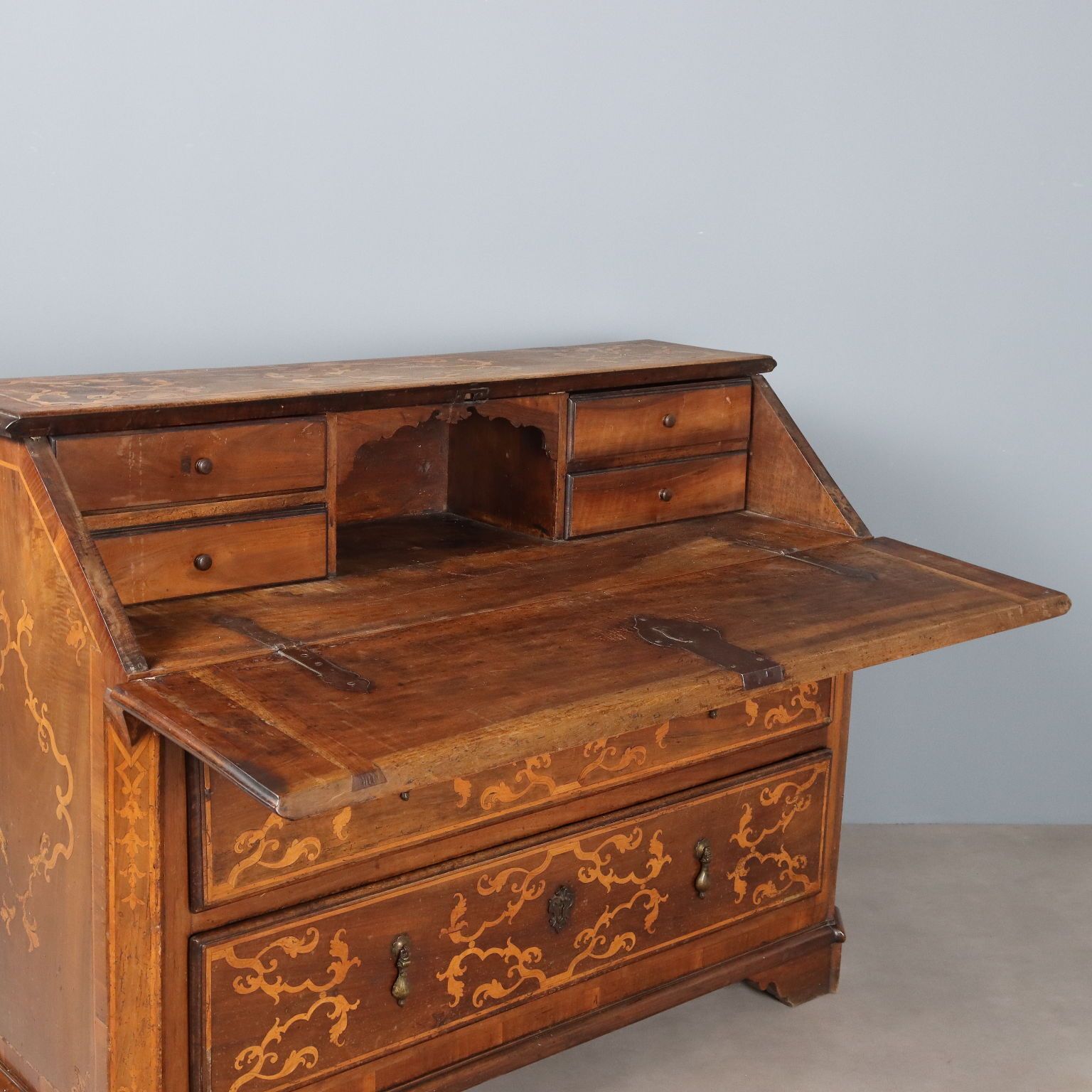 Antique Baroque Flap Cabinet Walnut Maple Italy XVIII Century photo for sale