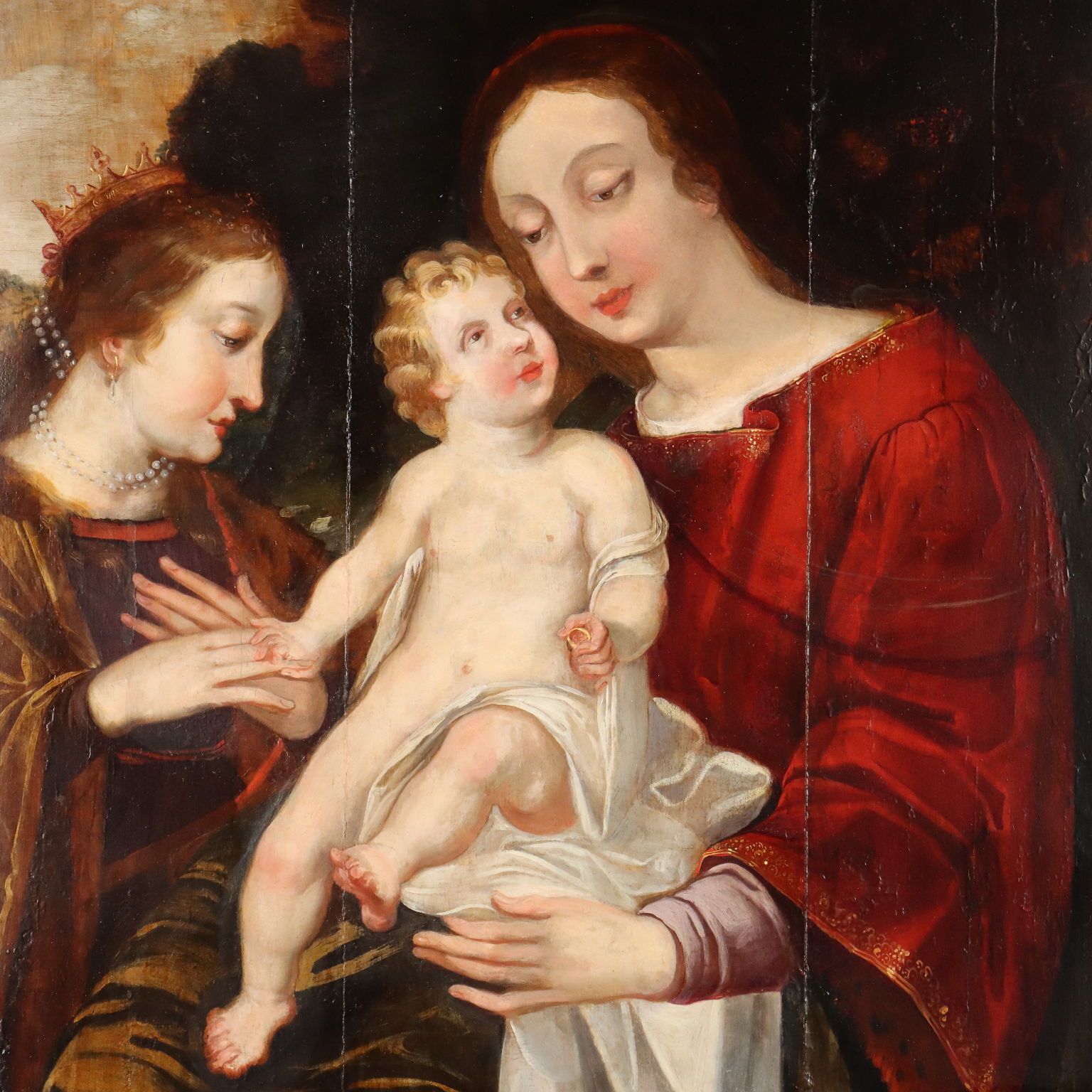 Antique Painting The Mystical Marriage Of St. Catherine XVI Century photo for sale