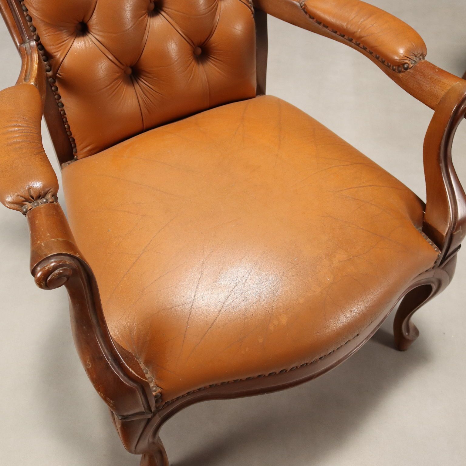 Antique Armchairs Walnut Leather Italy XX Century photo buy