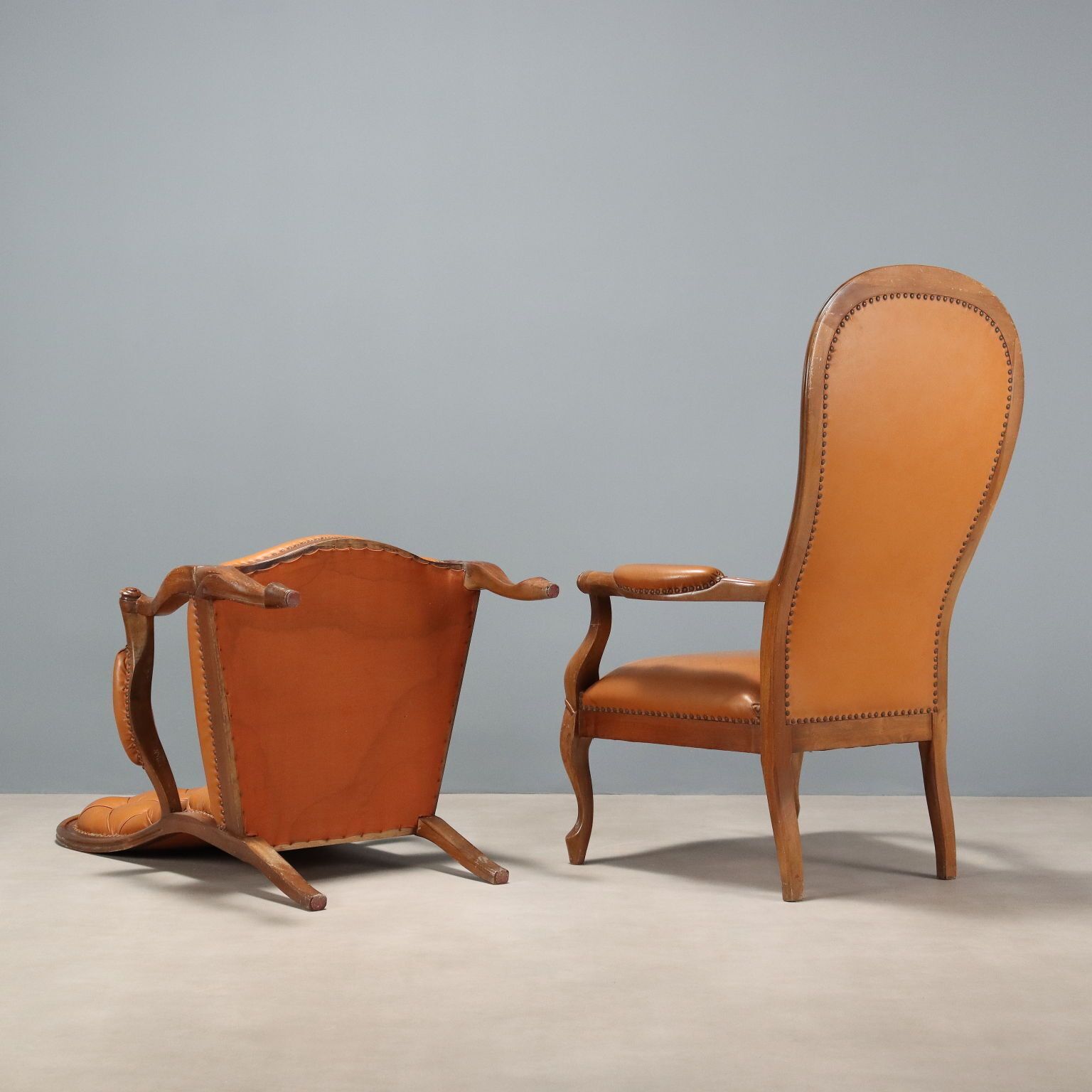 photo for sale Antique Armchairs Walnut Leather Italy XX Century