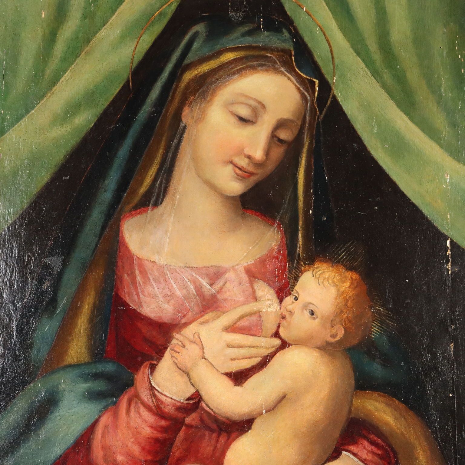Antique Painting Virgin Mary With Jesus Child XVI Century photo for sale