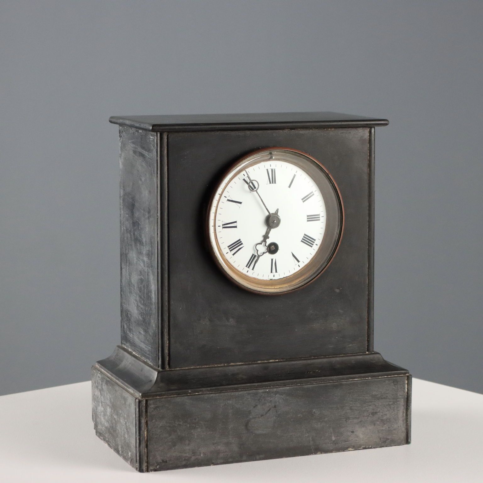 Antique Clock Black Marble Metal Glass XIX Century