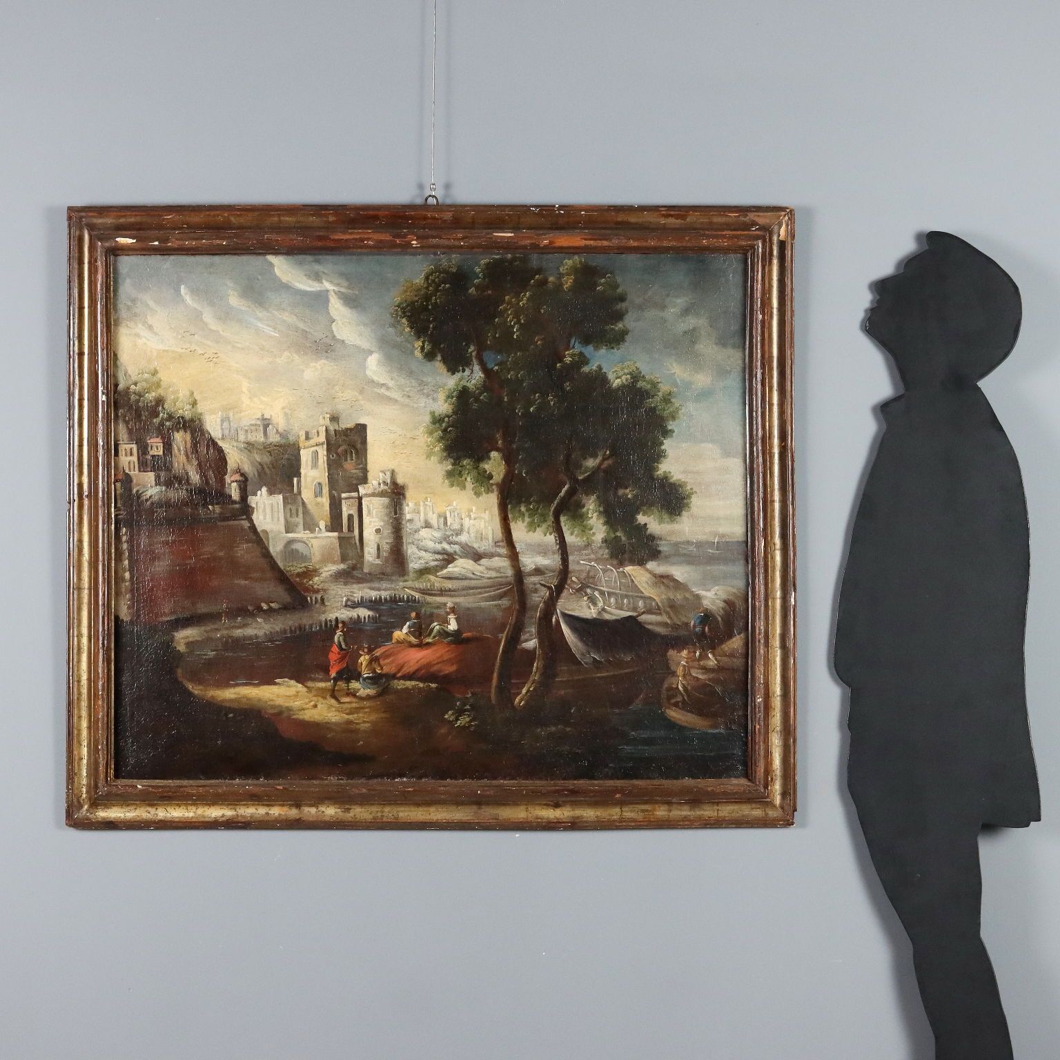 Antique Painting Landscape With Buildings Oil On Canvas XVIII Century photo furniture
