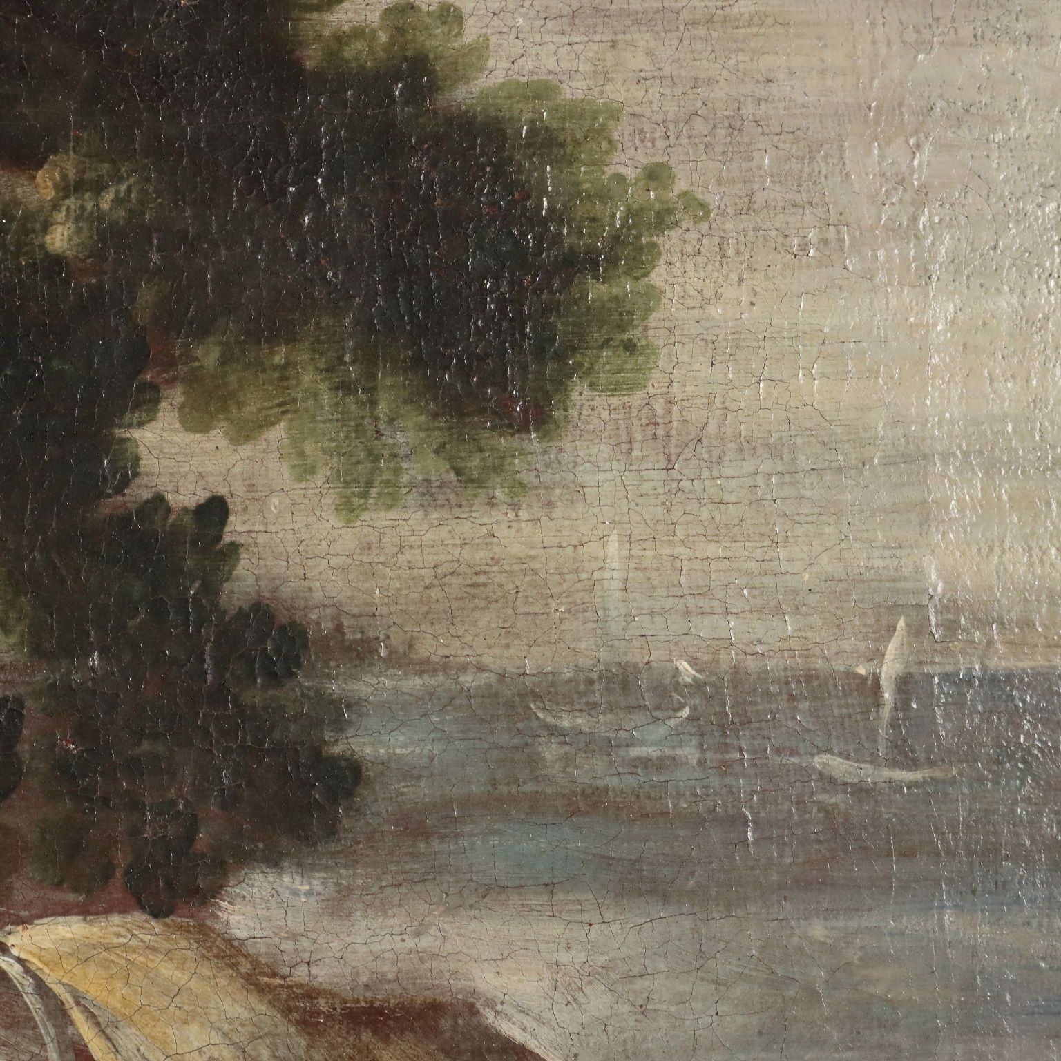 Antique Painting Landscape With Buildings Oil On Canvas XVIII Century photo vinterior