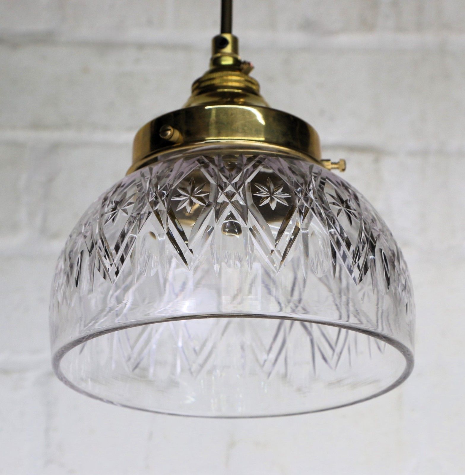 Ceiling Light Antique Cut Glass Pendant Shade Glass Bowl Multi Cut Rewired photo 120.0