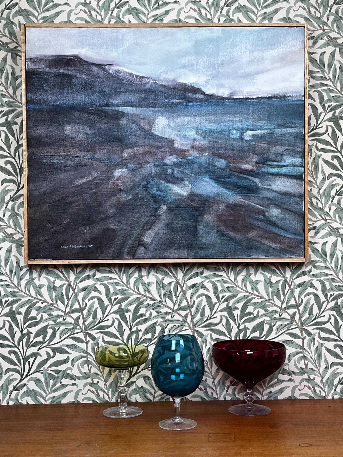 Abstract Seascape Somewhere In Smögen 1985 Original Oil Painting By Anna Deszkiewicz (1951 ) Listed Swedish Polish Artist Nordic Coastal Art photo furniture