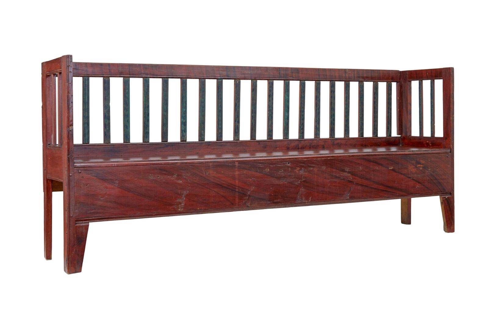 Mid 19th Century Rustic Swedish Hand Painted Pine Bench
