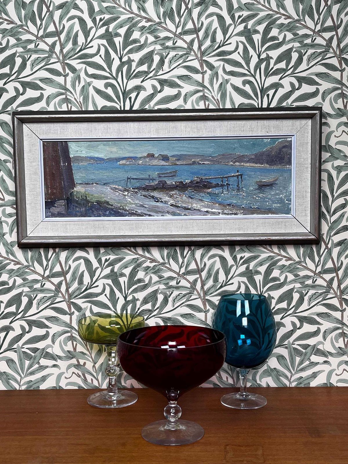 Harbor Scene,  1963,  Swedish Artist Lars Bergman, Oil Painting On Canvas Board photo furniture