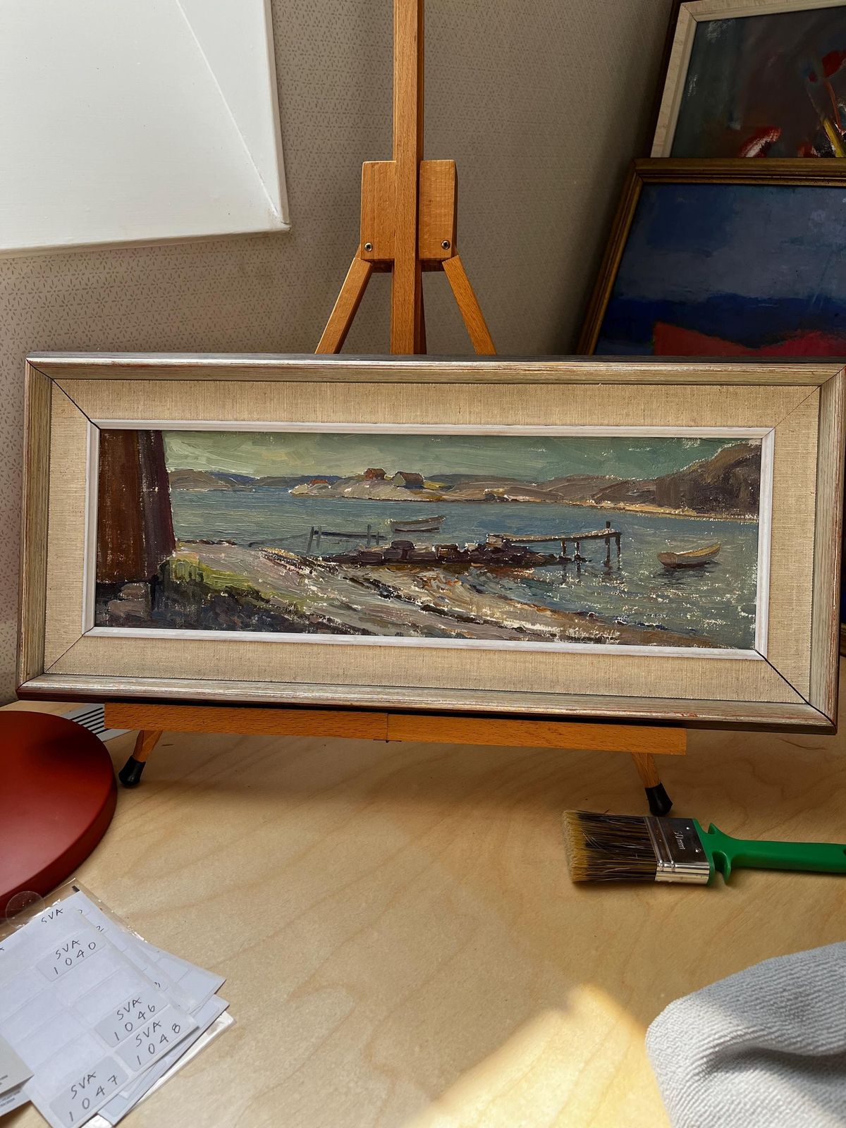 Harbor Scene,  1963,  Swedish Artist Lars Bergman, Oil Painting On Canvas Board photo for sale