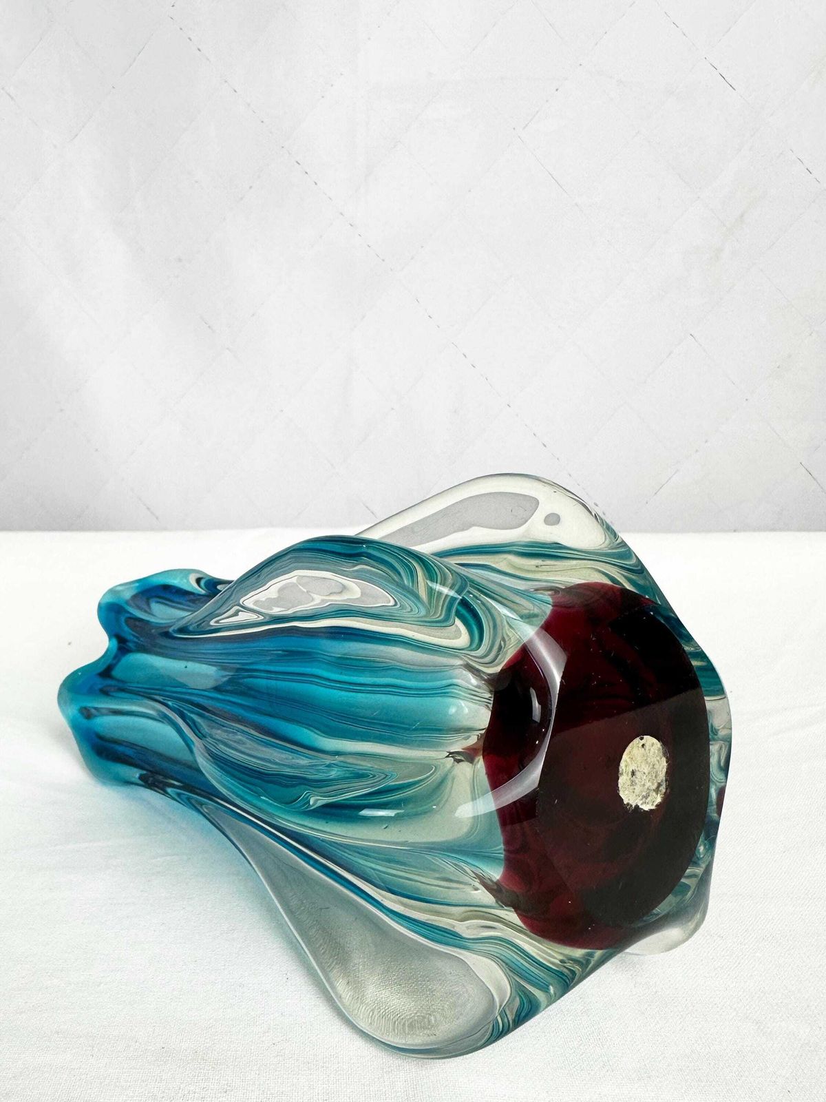 Stunning Chřibská Glassworks Sommerso Czech Art Glass Vase In Turquoise Blue And Deep Red photo buy