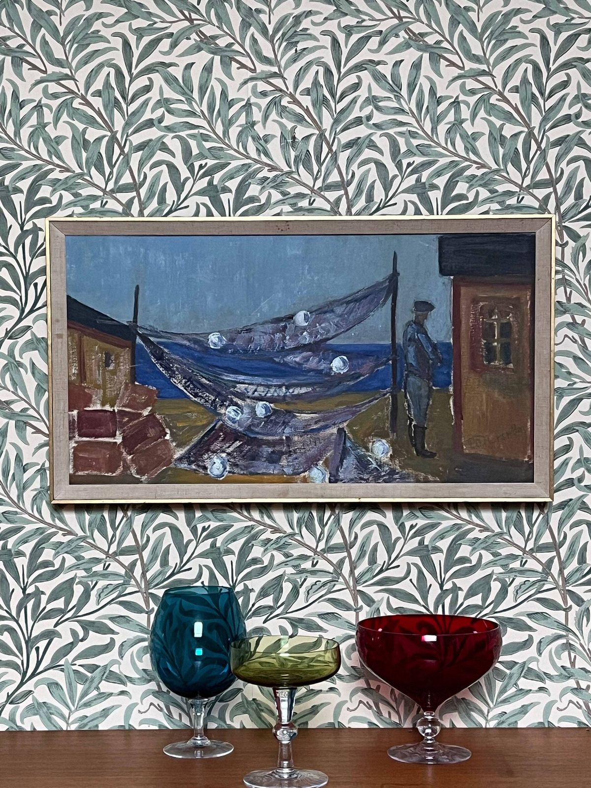Fisherman With Nets,  1940s 1950s, Swedish Artist P O Norström.  Oil Painting On Streched Canvas photo buy