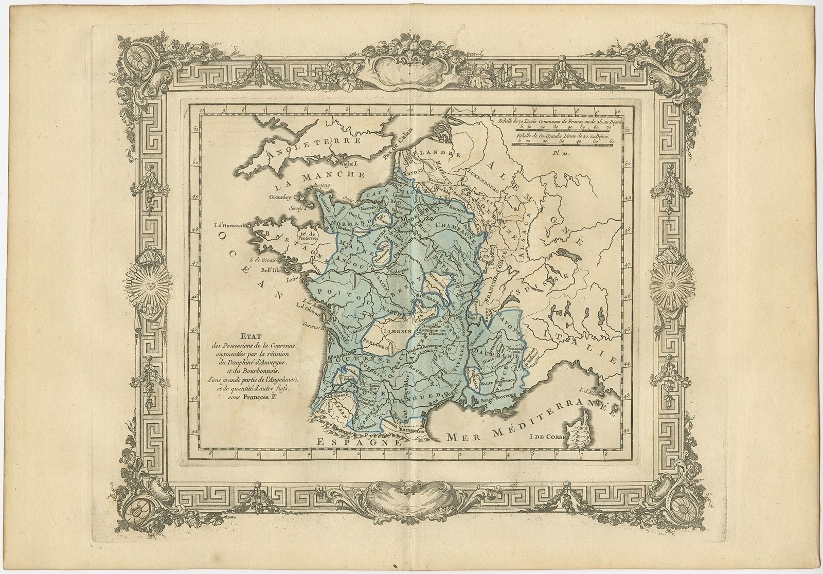 Antique Map Of France Under The Reign Of Francois I By Zannoni (1765)
