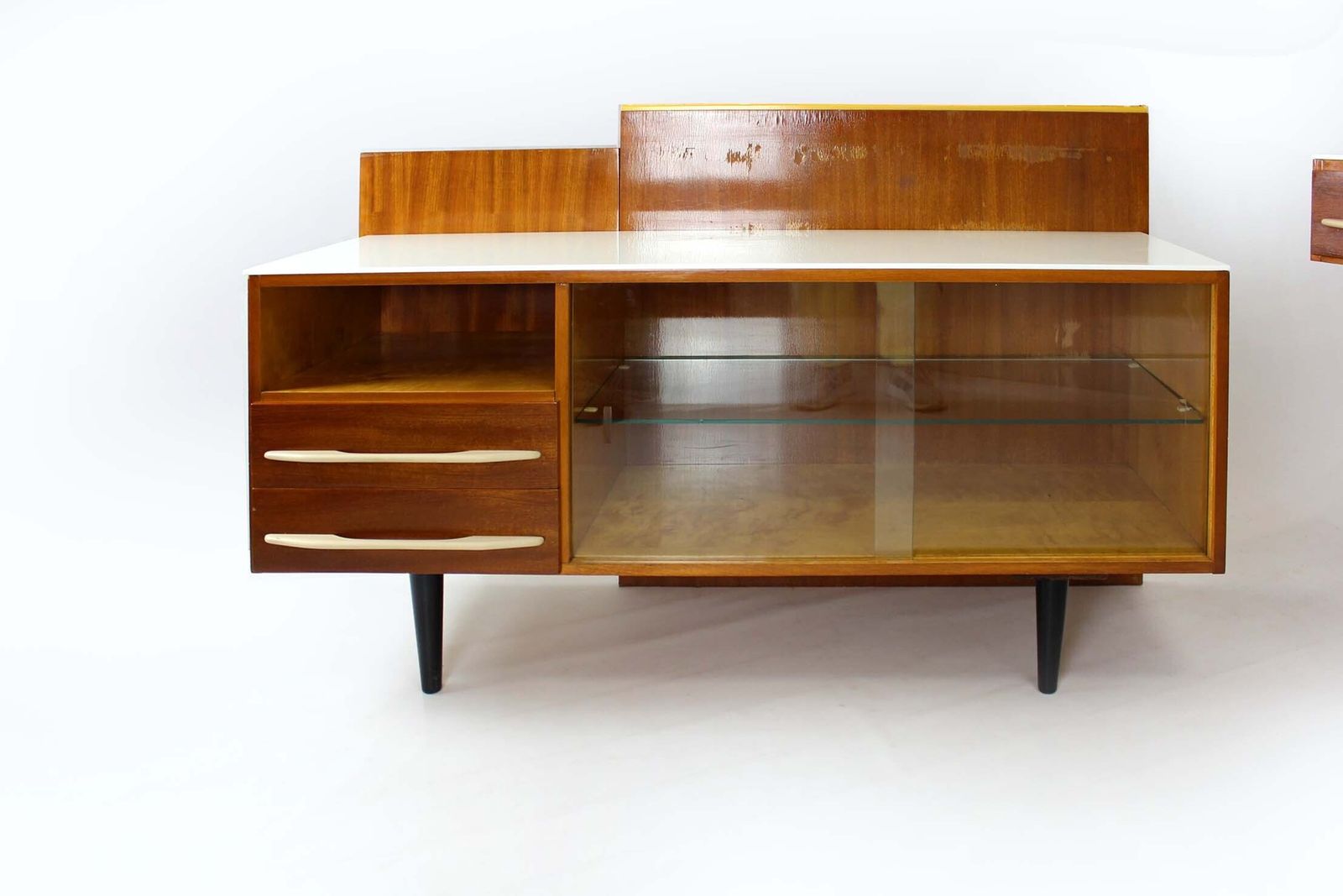 Modular Desk Set With White Glass Top By Mojmir Pozar, 1960s, Set Of 3 photo vintage