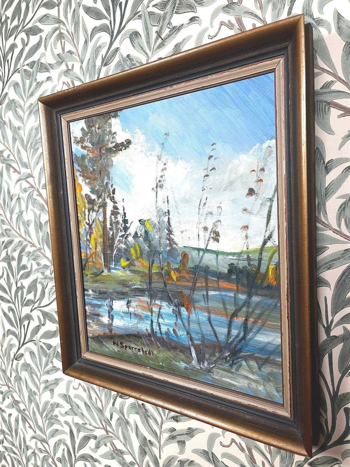 Fågeldamm 1944 By N Sporrstedt Swedish Landscape Original Oil Painting Vintage Scandinavian Wall Art photo 234.0