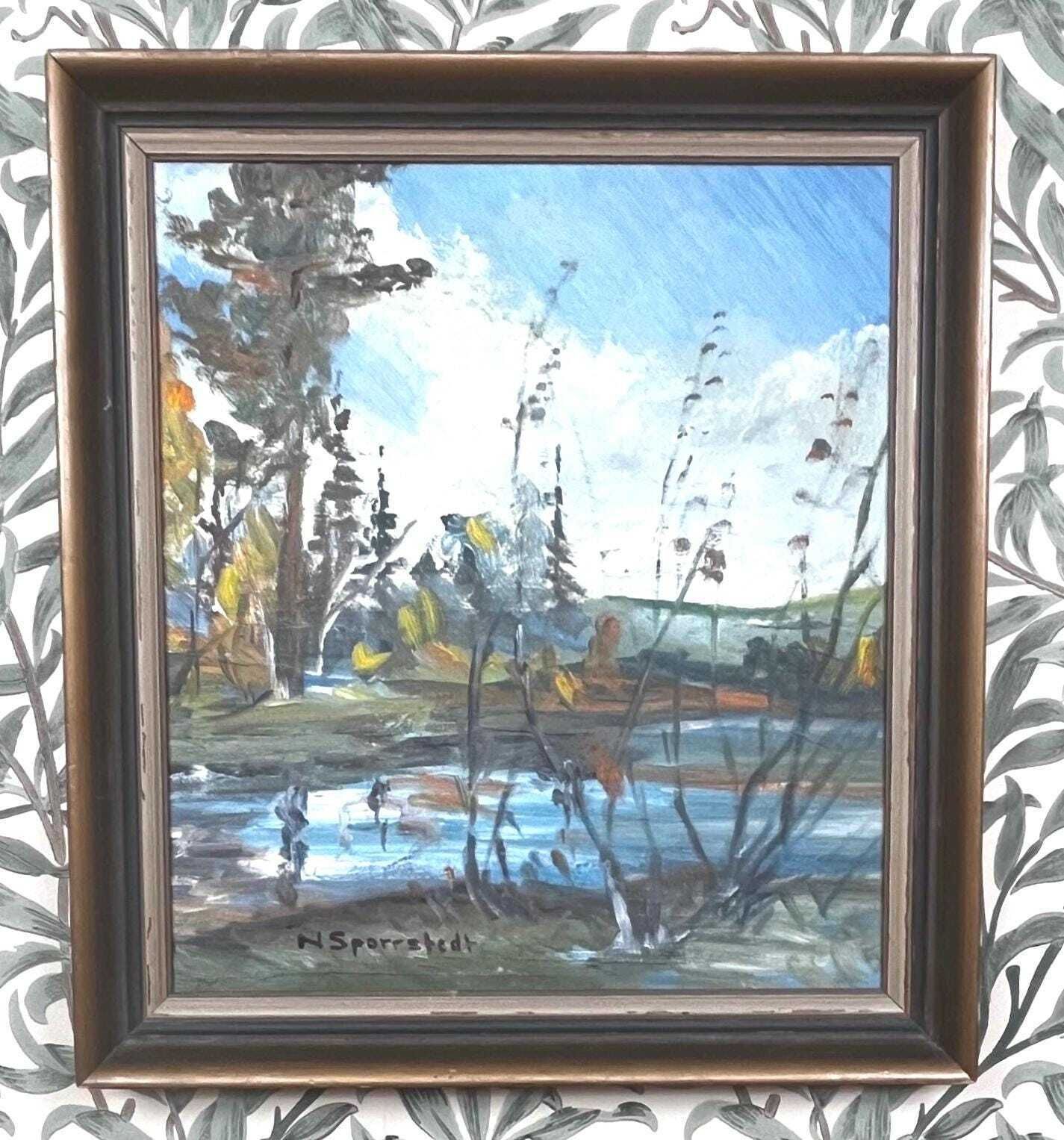 Waterfall In Forest 1976 By Olle Rudolf (1932–2021) Swedish Landscape Oil Painting Scandinavian Vintage Wall Art photo vinterior