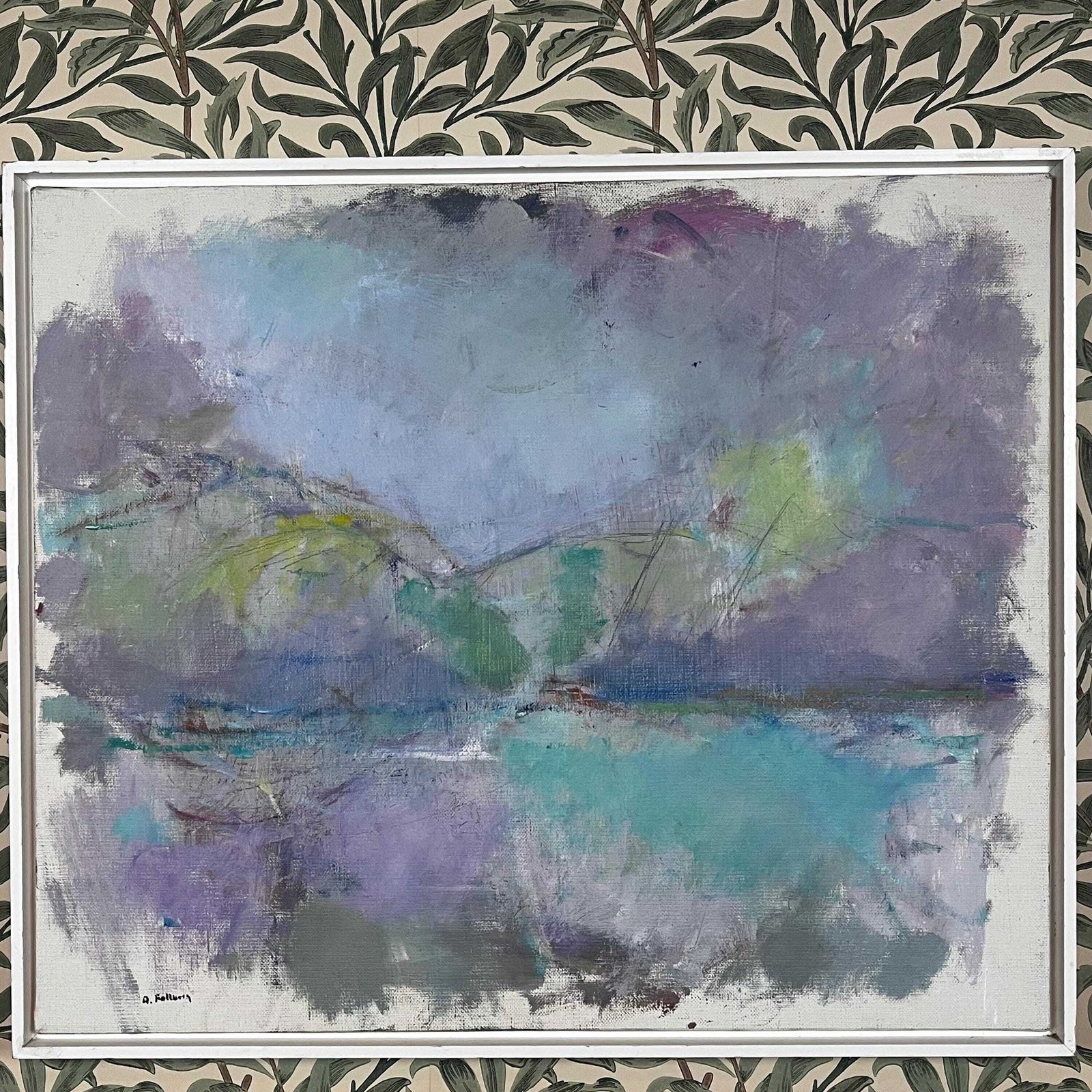 Vintage Abstract Landscape By Arne Fallberg (1944–2000), Swedish 1980s Original Oil Painting, Midcentury Scandinavian Art photo vinterior