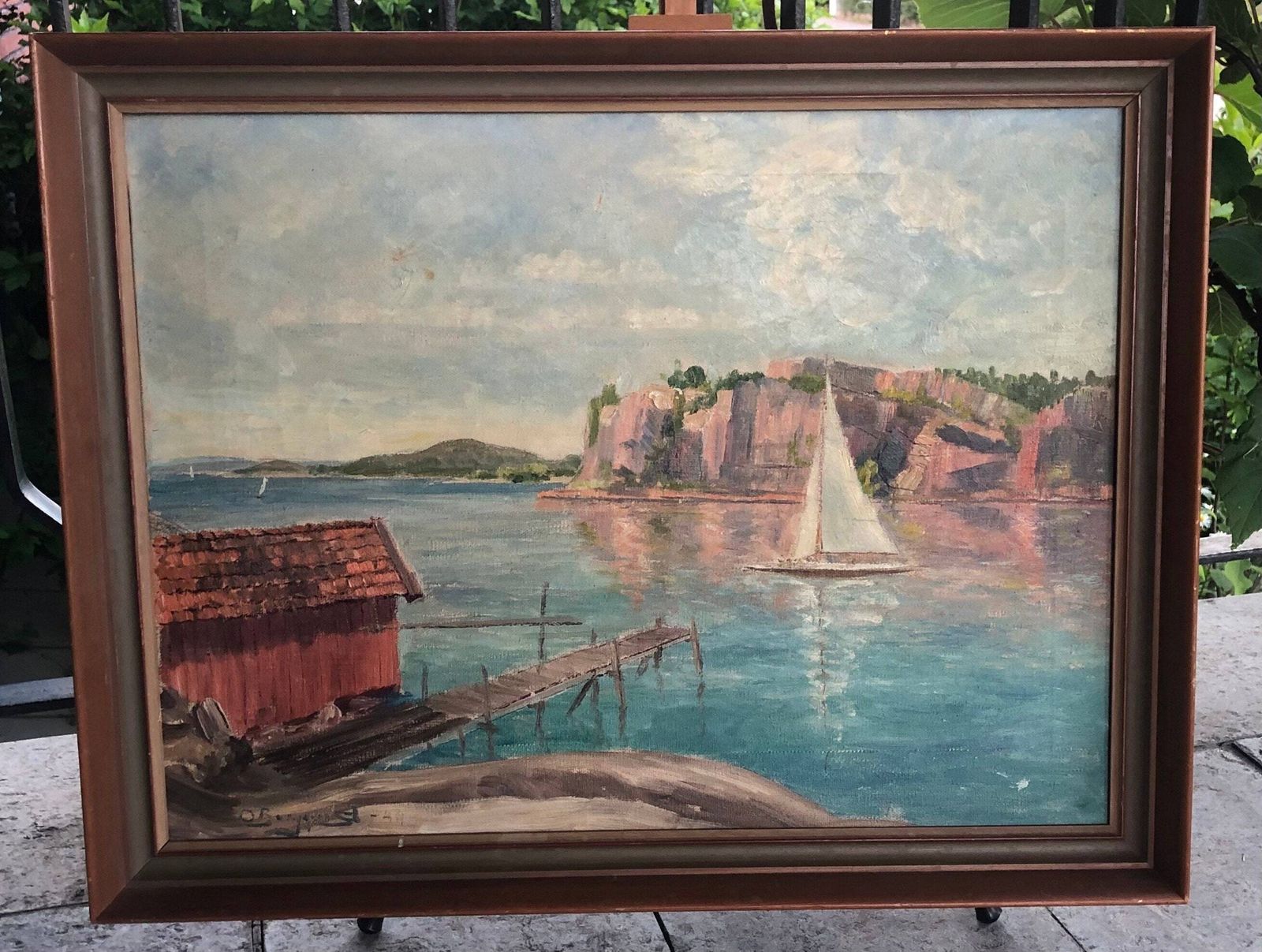 Evening Light Seascape, 1944, Swedish Artist O Bergqvist,  Oil Painting On Streched Canvas photo Art