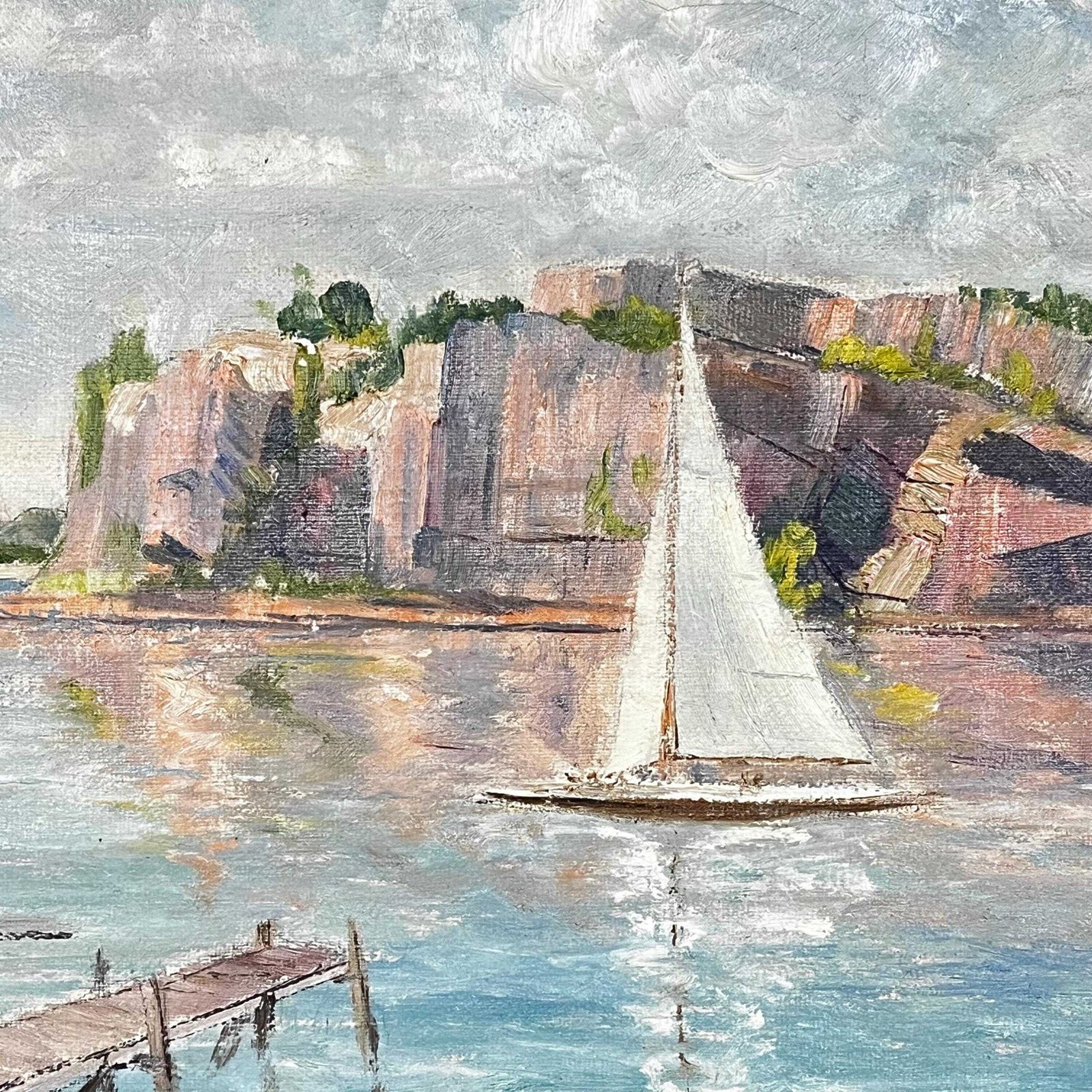 Evening Light Seascape, 1944, Swedish Artist O Bergqvist,  Oil Painting On Streched Canvas photo vintage