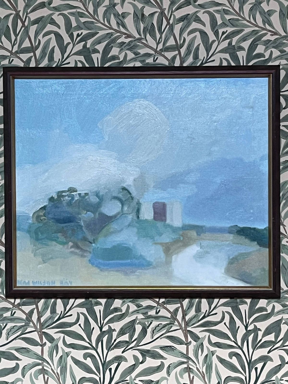Blue Abstract Landscape, 1977, Swedish Listed Artist Kaj Wilson (1940 ), Oil On Stretched Canvas photo furniture