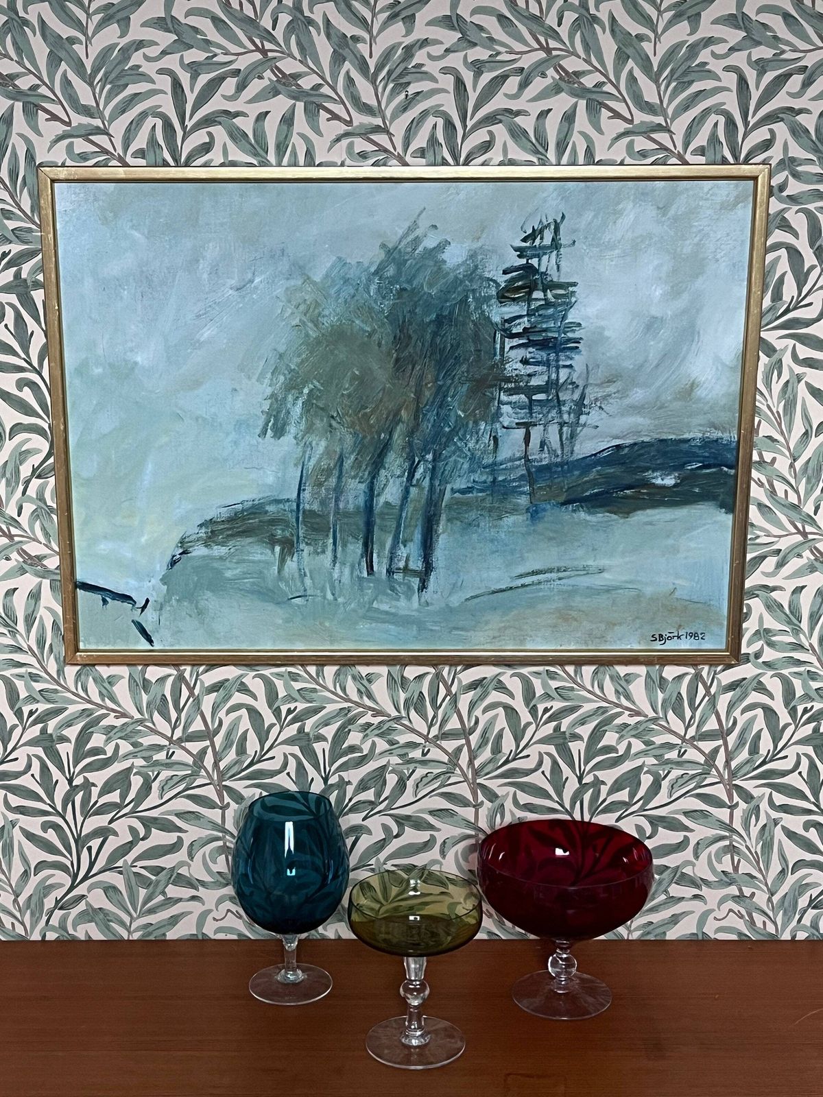 photo for sale Semi Abstract Landscape, 1982, Swedish Artist Sven Björk,  Oil On Stretched Canvas
