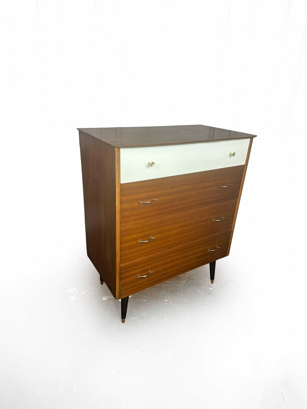 Mid Century Professionally Restored Tola Wood Chest Of Drawers/Tall Boy 1950's photo for sale