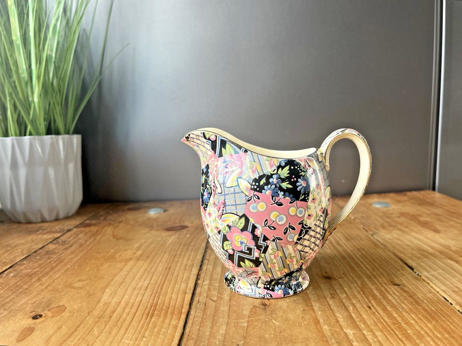 Rare Art Deco 30's Royal Winton Patchwork Quilt Floral Chintz Milk Creamer Jug photo furniture