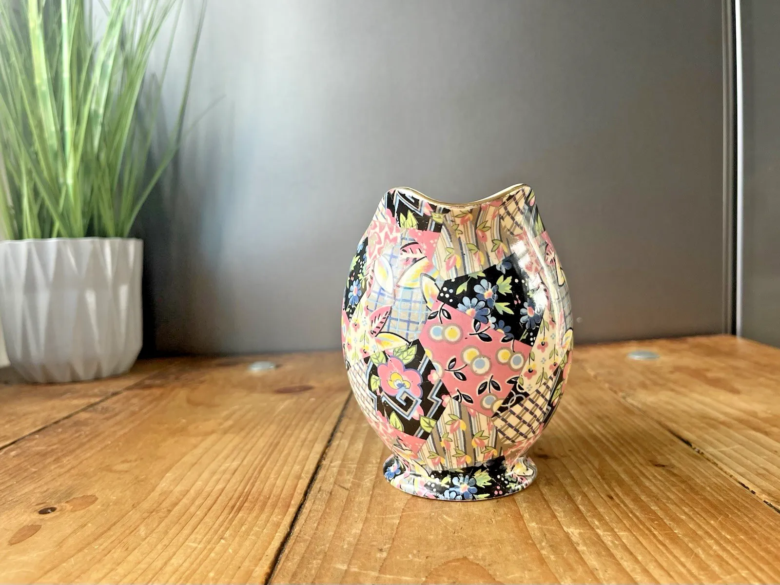 Rare Art Deco 30's Royal Winton Patchwork Quilt Floral Chintz Milk Creamer Jug photo for sale
