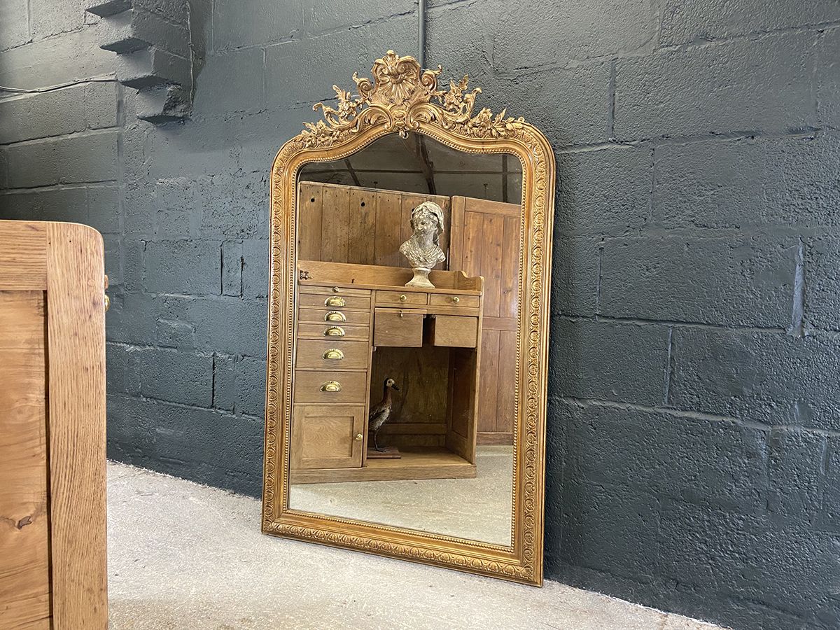 Large Arched Top French Overmantel Wall Mirror, 19th Century. photo furniture
