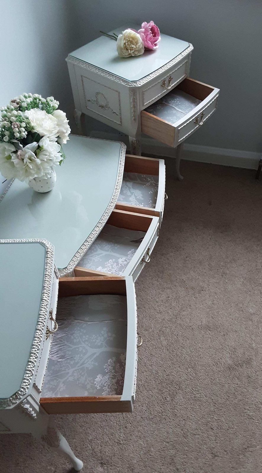 Olympus Louis Style Antoinette Bedside Cabinets. photo vintage