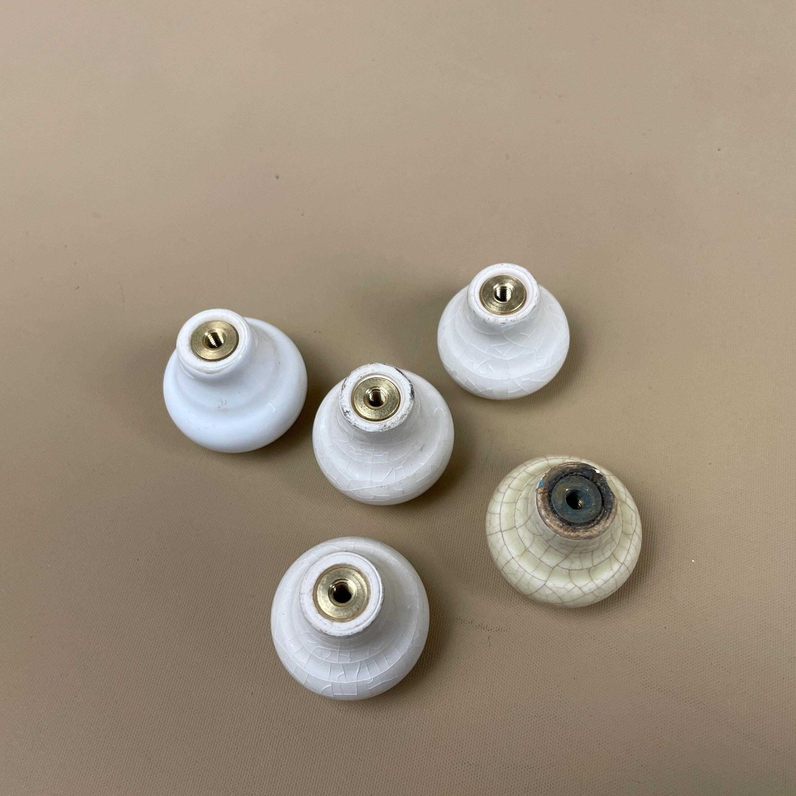 photo for sale 5 Random Ceramic Cupboard Handle Handles Fittings Fixtures White Door Cabinet Round Small 3x3cm Crackle