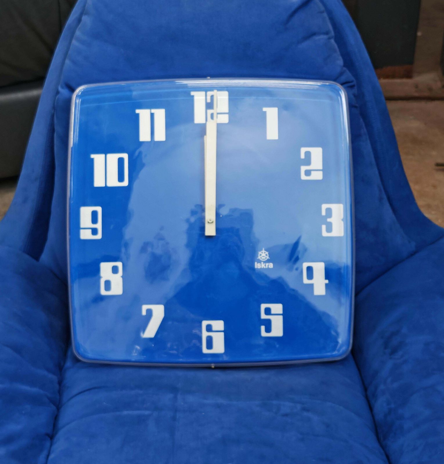 Xl Space Age Wall Clock In Electric Blue Acrylic By Iskra, Yugoslavia 1970s photo buy