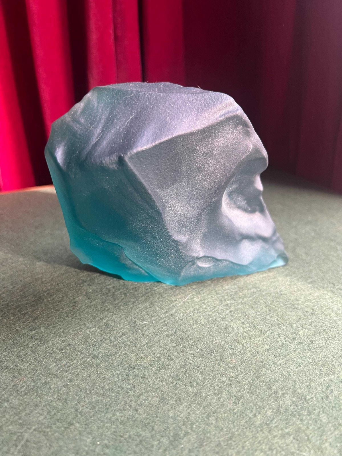 Siku Signed Native Inuit Frosted Etched Art Glass Sculpture Paperweight. Blue Sea Glass Canadian Folk Art. photo Home Decor