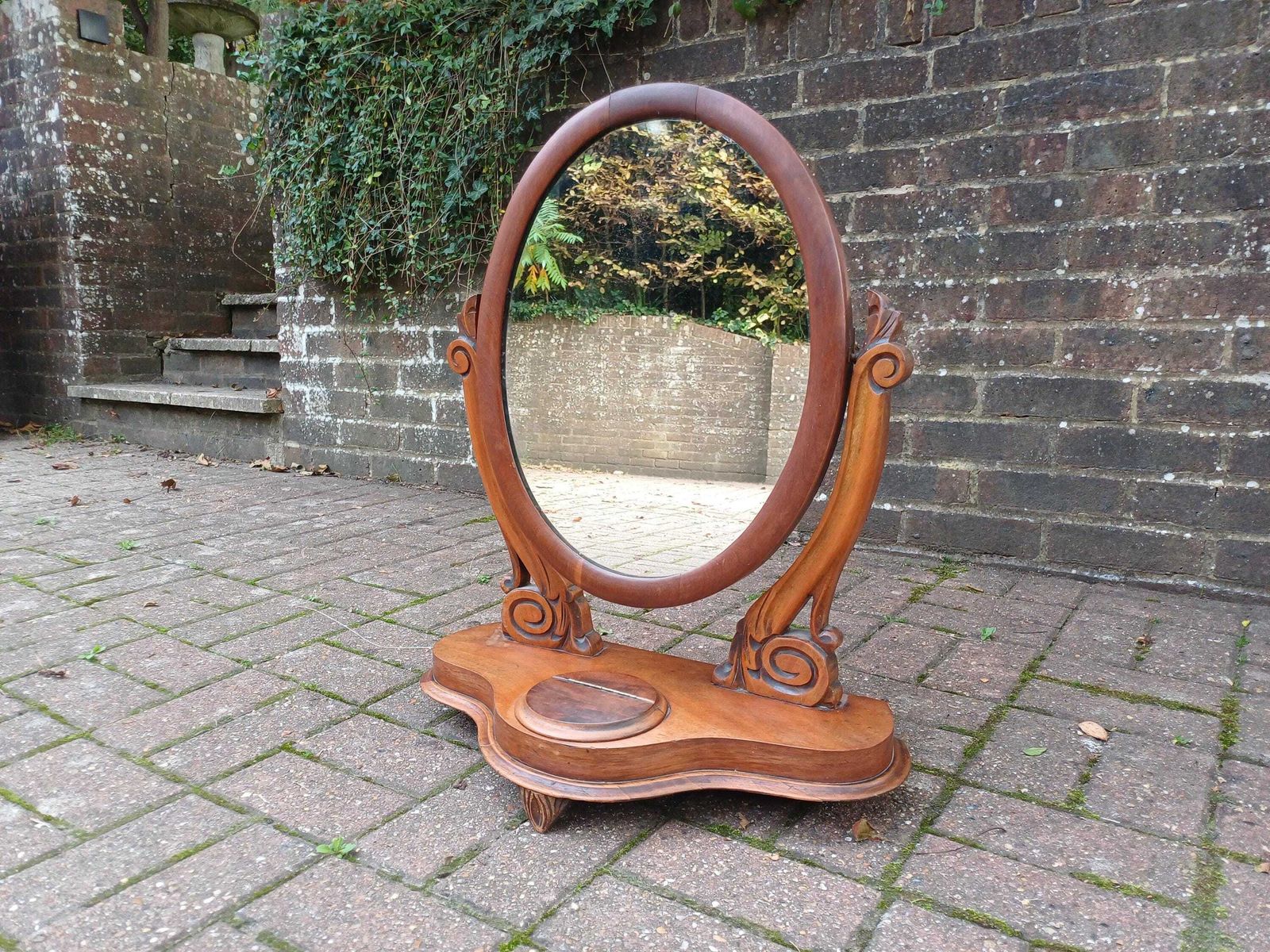 Antique Victorian Mahogany Dressing Table Mirror, Ornate Vanity Swivel Mirror With Hidden Compartment, 19th Century Toiletry Stand photo vintage