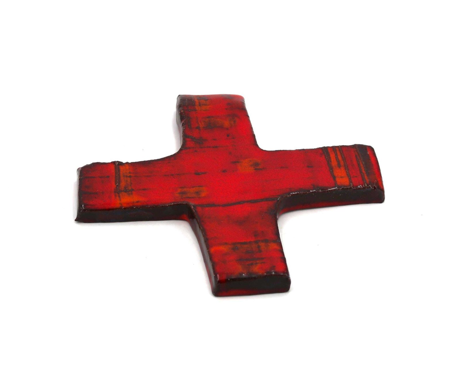 Mid Century Modern Wall Ceramic Cross, 1950s / Crucifix, Religious, Red, Orange, Vintage photo for sale