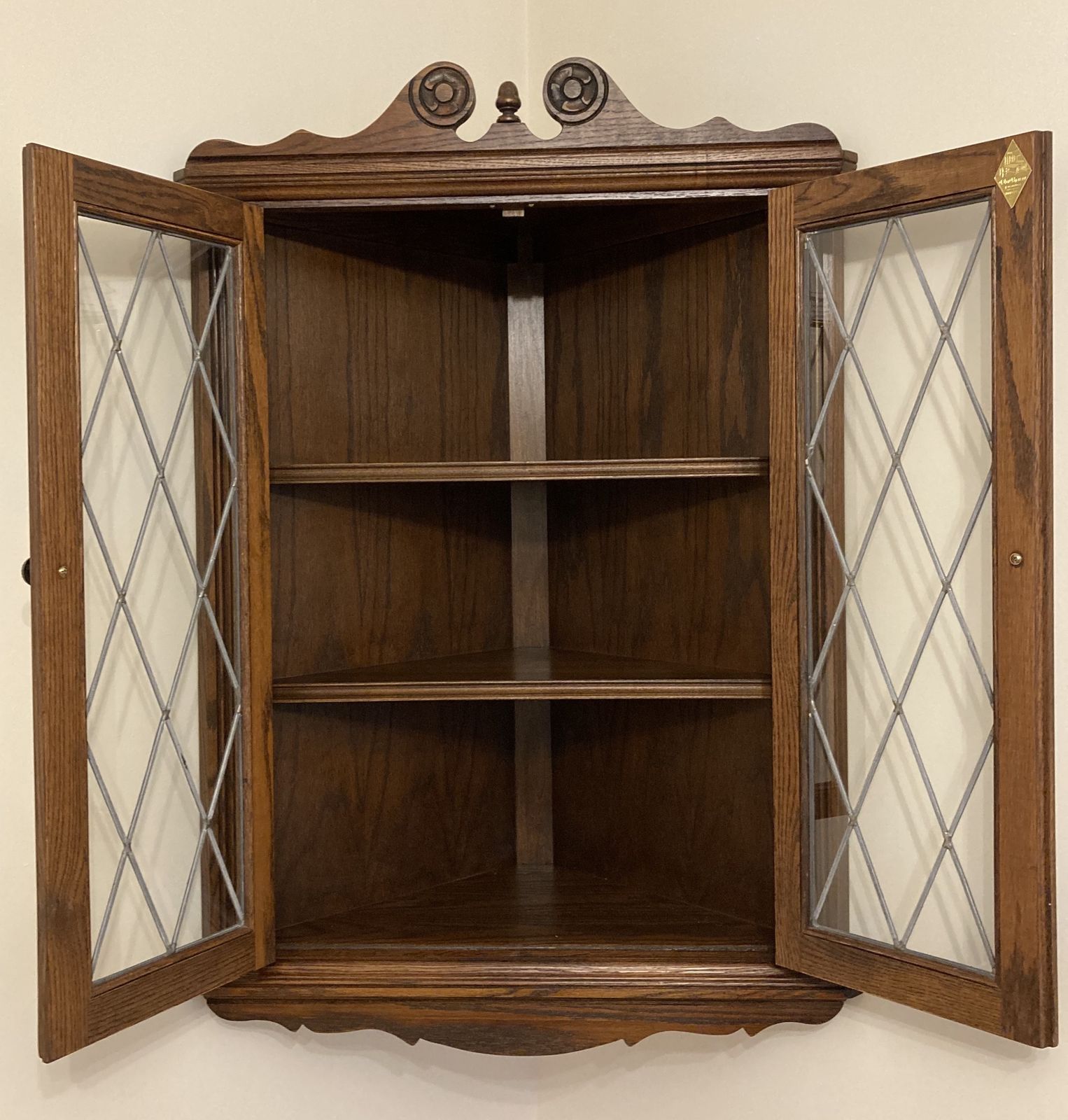 Wood Bros Old Charm Corner Hanging Display Cabinet In Oak 1914 photo vinterior
