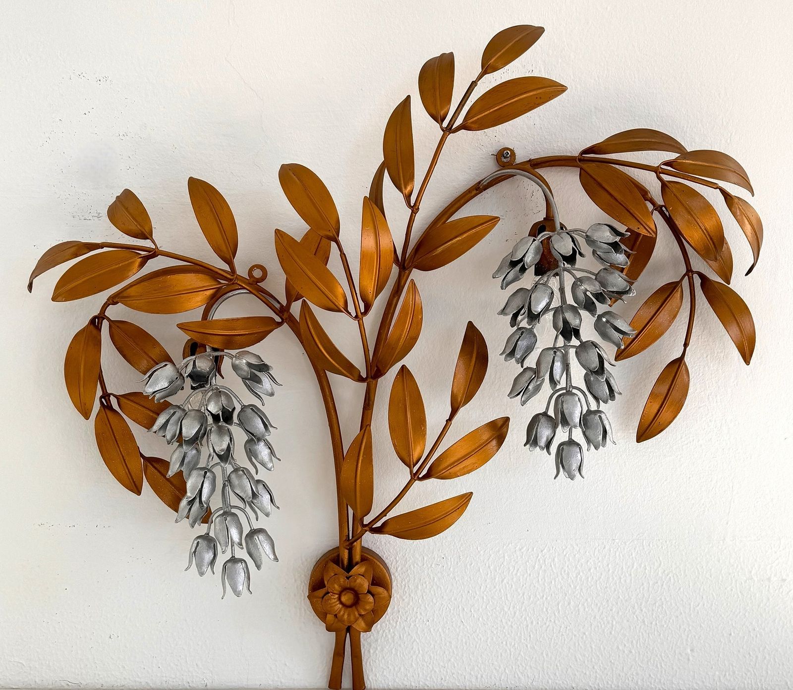 Hans Kögl Large Mid Century Wisteria Gilt 'Golden Rain' Metal Wall Sconce
