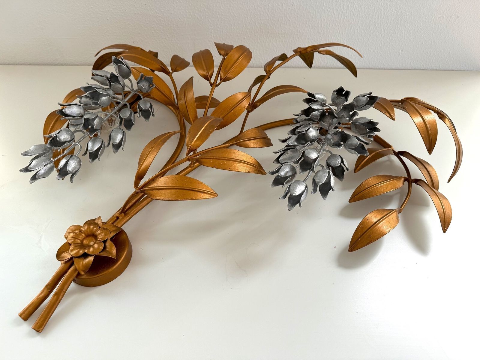 photo buy Hans Kögl Large Mid Century Wisteria Gilt 'Golden Rain' Metal Wall Sconce