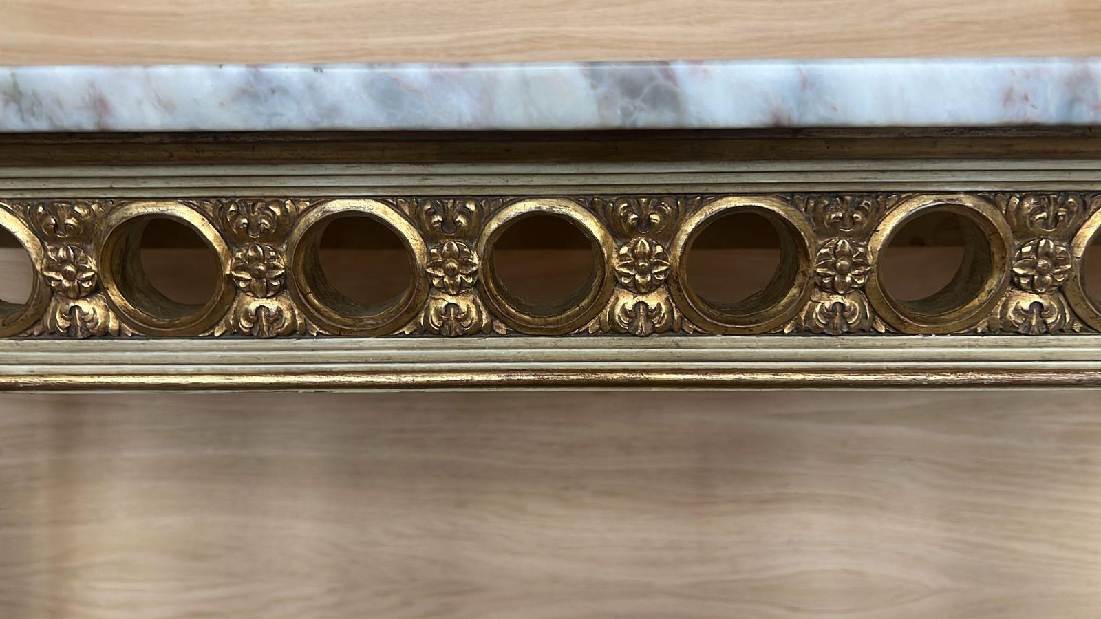 Console demi-lune Louis XVI peinte, plateau en marbre, XIXe siècle photo buy