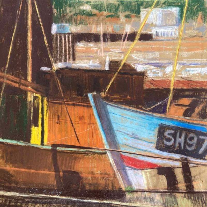 Victor Bramley (1934–2014)   Newlyn Boats   Pastel photo furniture