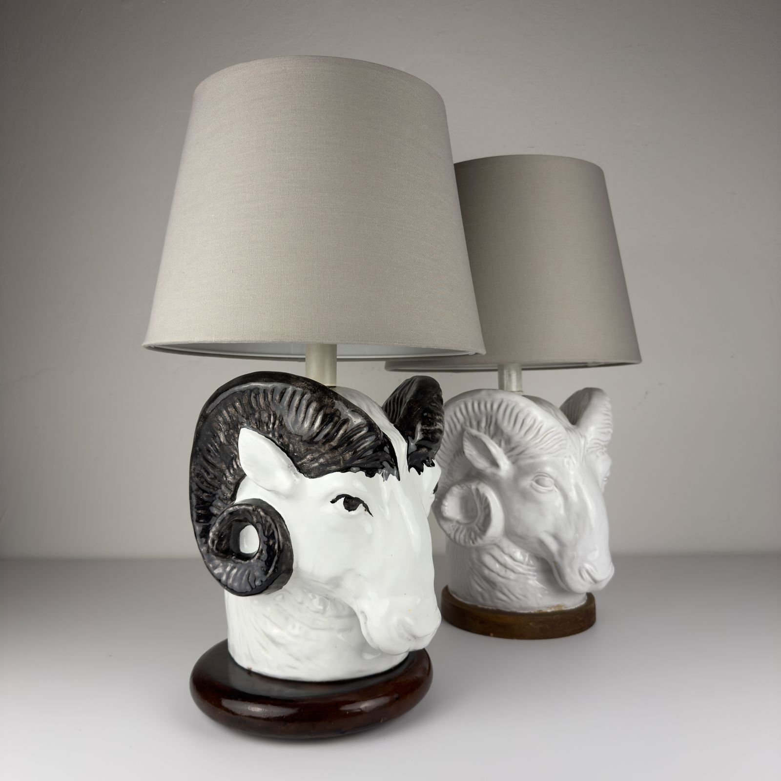 Vintage Table Lamps Ram Head, Italy 1970s Set Of 2