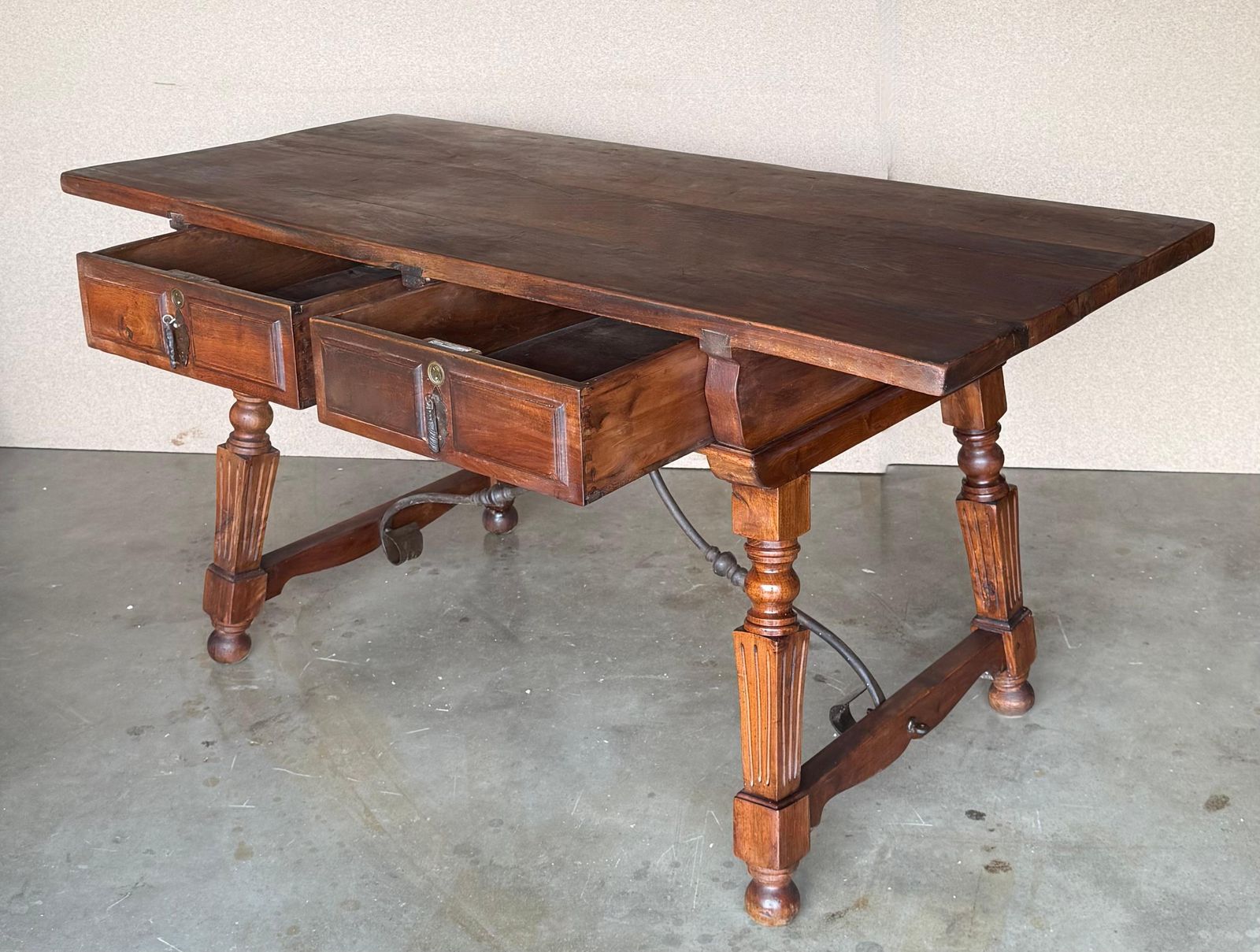 19th Century Solid Oak Baroque Fluted Legs Desk Writing Table Or Console photo Furniture