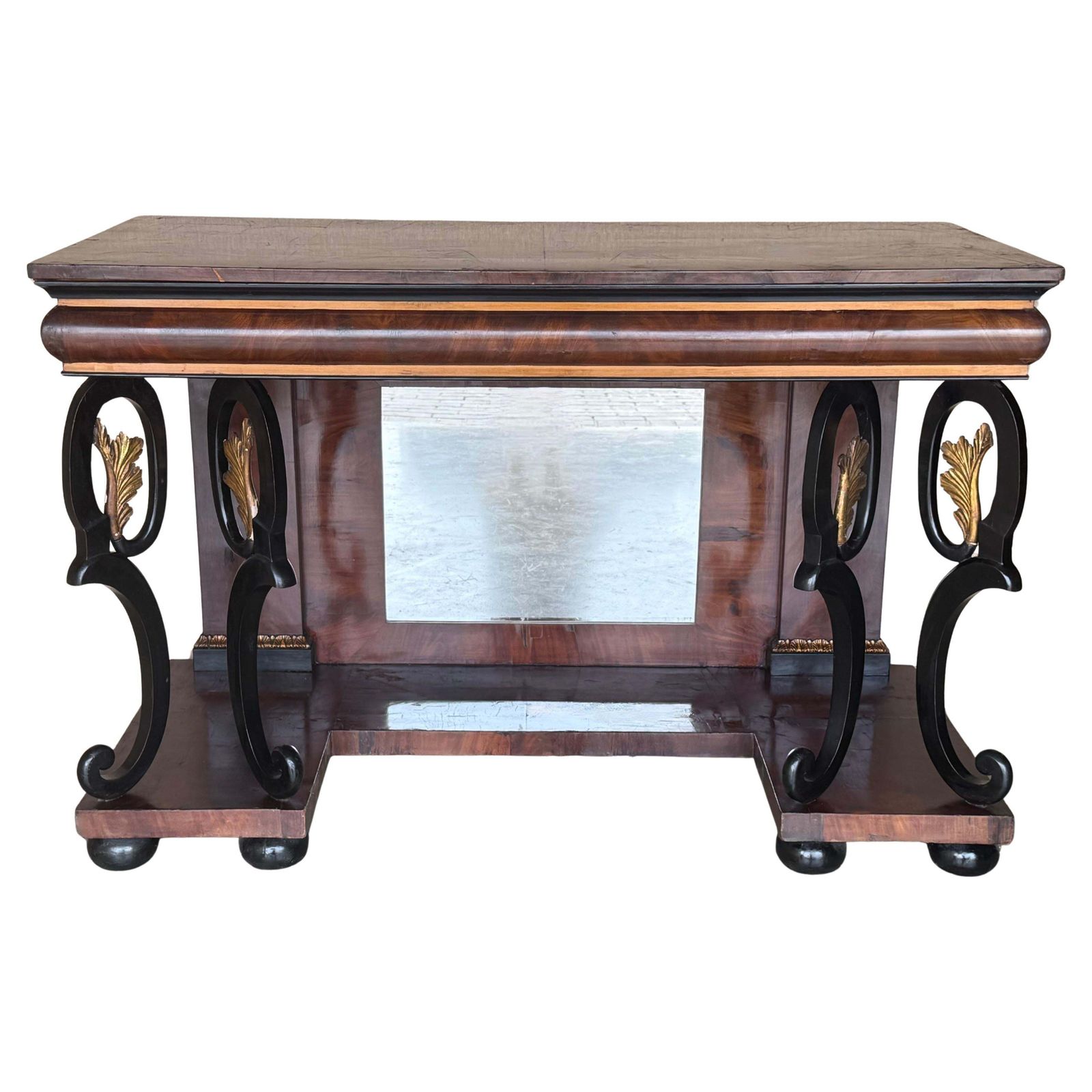 Austrian Empire Console Table With Back Mirror And Swan Pedestals