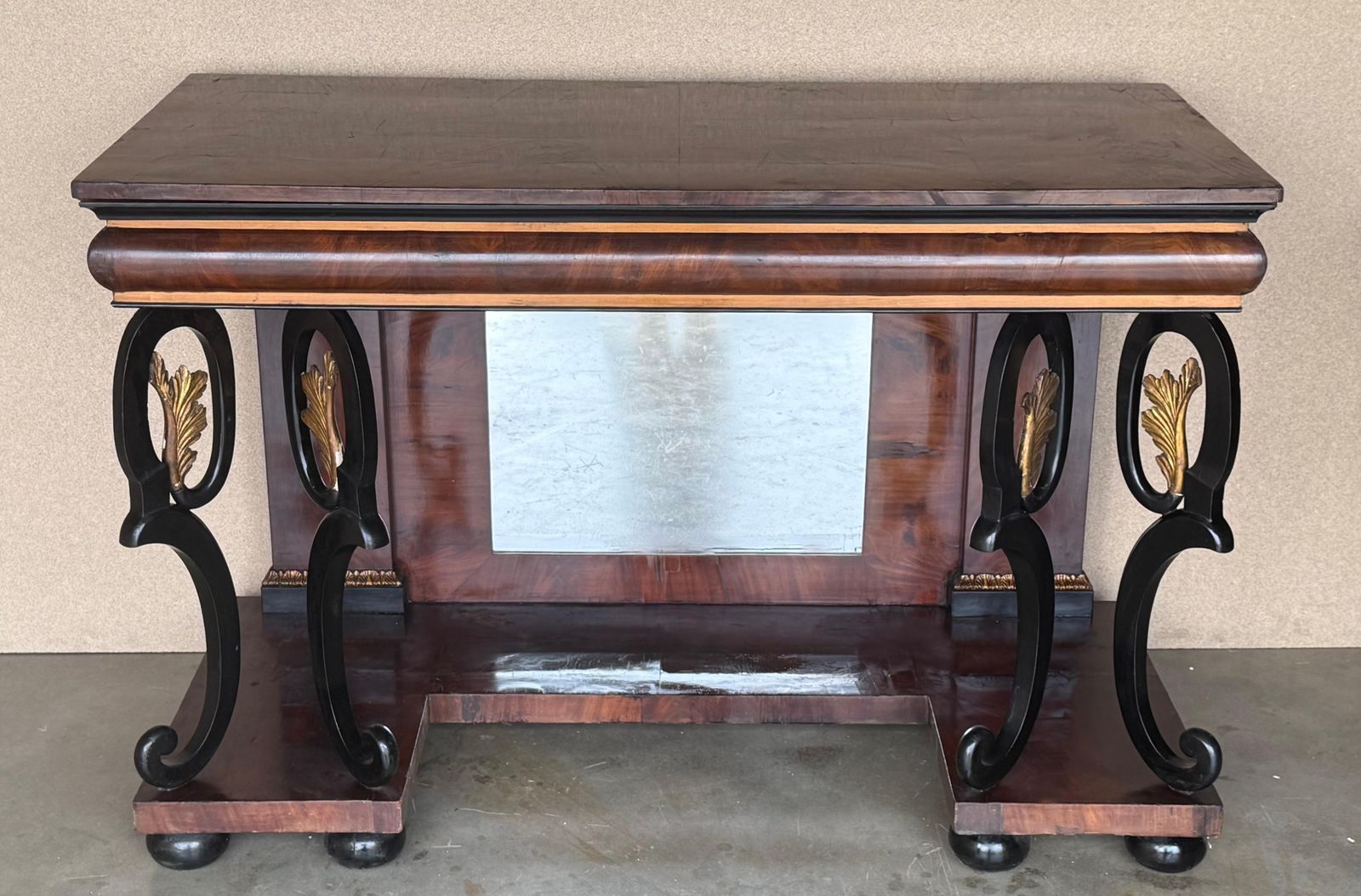 Austrian Empire Console Table With Back Mirror And Swan Pedestals photo furniture