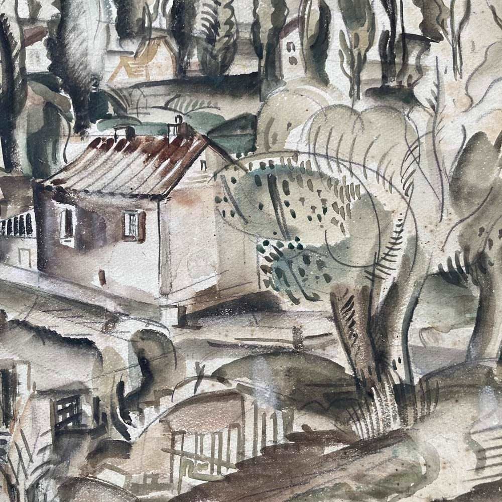 Mid Century Watercolour Painting   Rural Landscape photo for sale