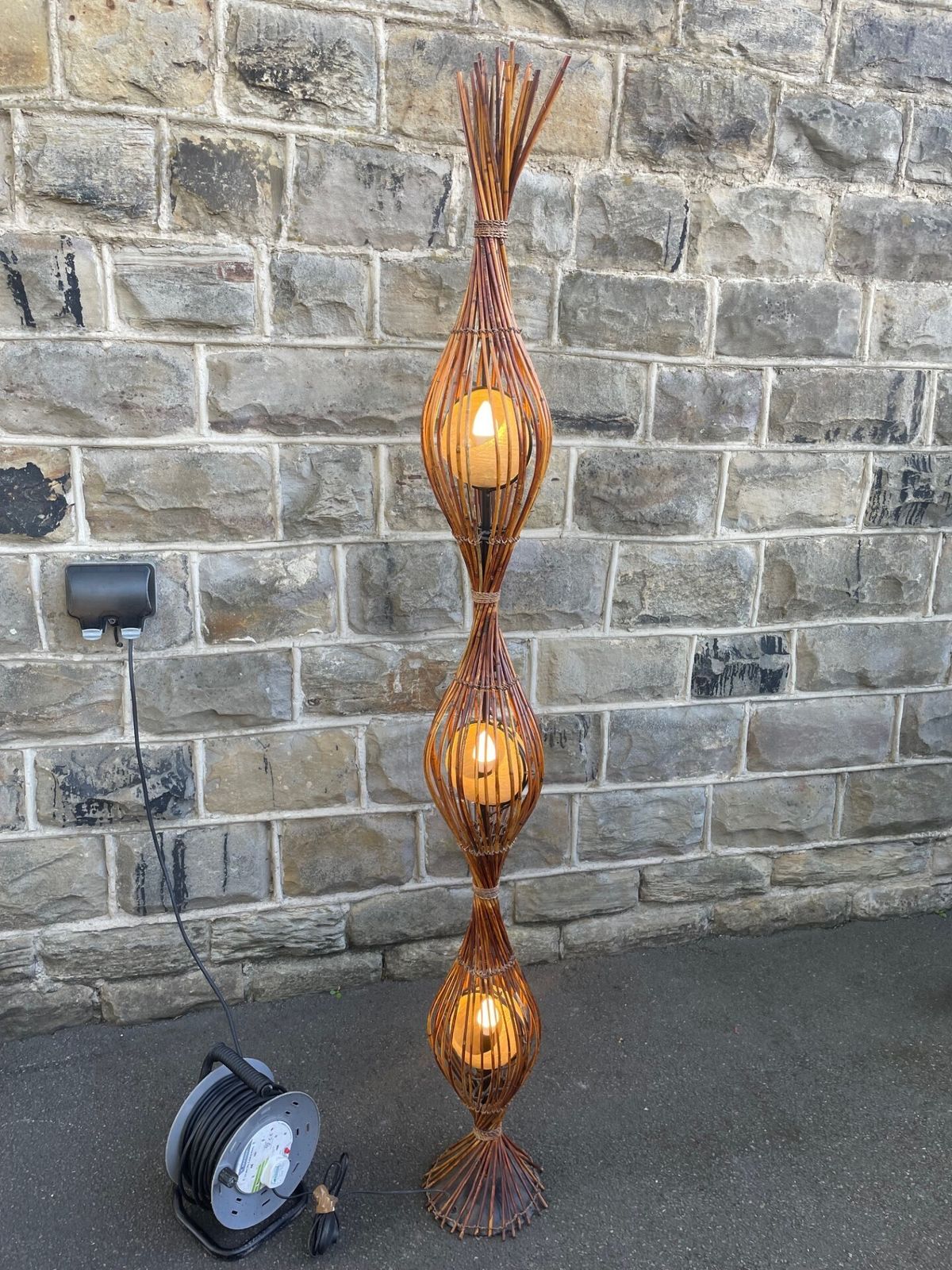 Unusual Mid Century Bamboo Floor Lamp photo for sale