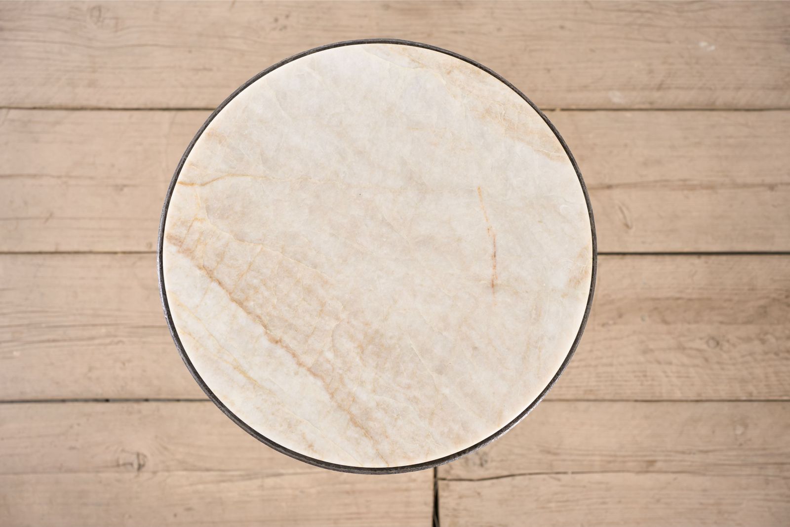 The 'Brokkr' Forged Steel Martini Table With Quartzite Top photo for sale