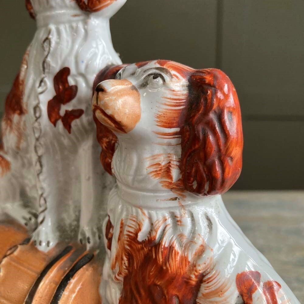 Antique Staffordshire Pottery Spaniels photo Art