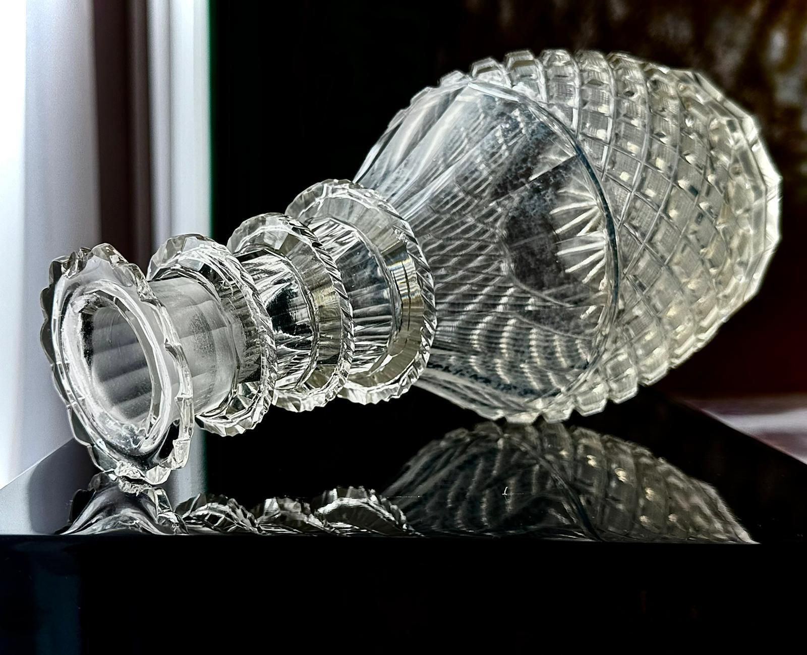 photo for sale Georgian Hand Cut Glass Decanter, Strawberry Diamond & Fluted Design, C.1820–1835
