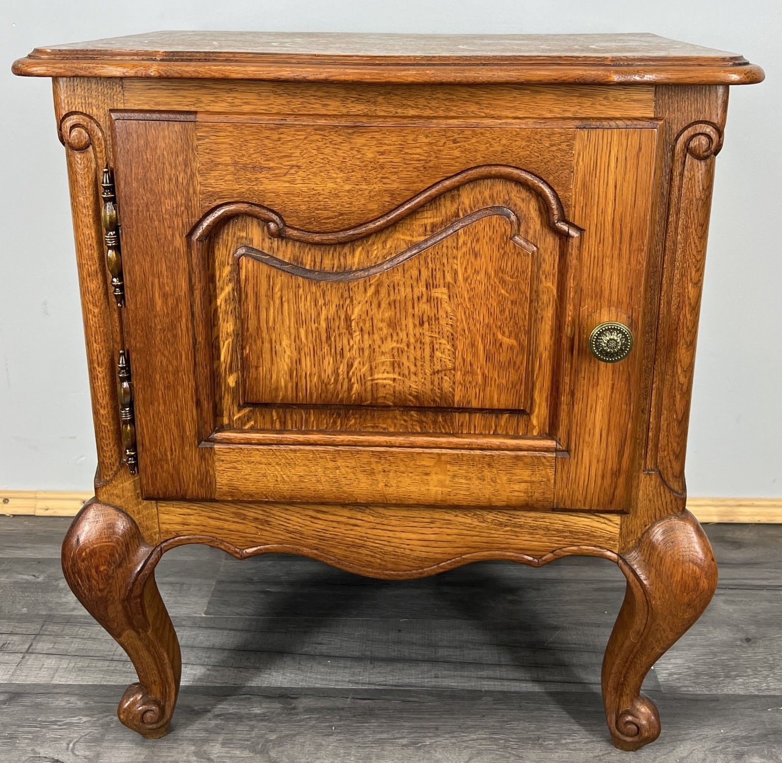Pair Of  Bedside Tables Vintage French Louis Oak Nightstands Cabinets Lot 4255 photo for sale